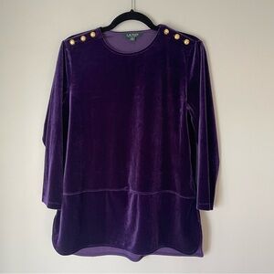LAUREN Ralph Lauren Petite Large Velvet Tunic Purple Brown 3/4 Sleeve Top